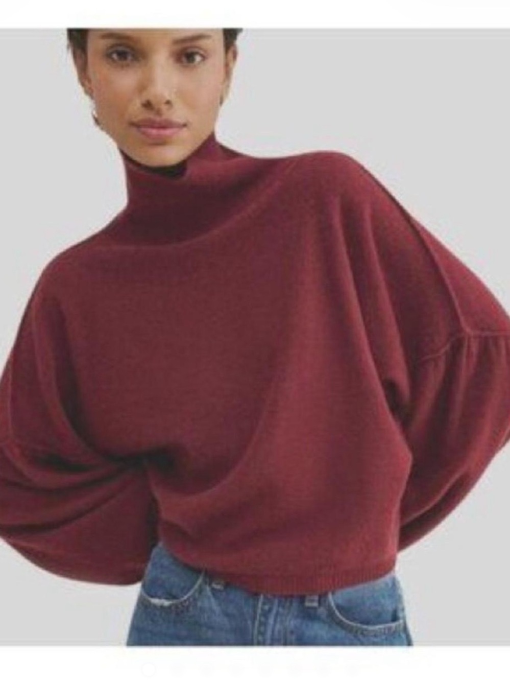 Free People Burgundy Turtleneck Batwing Sweater, size small